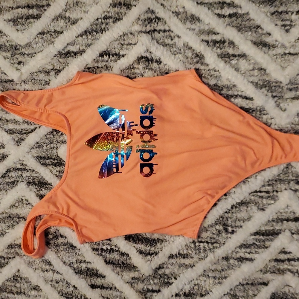 adidas Orange Holographic Trefoil Bodysuit